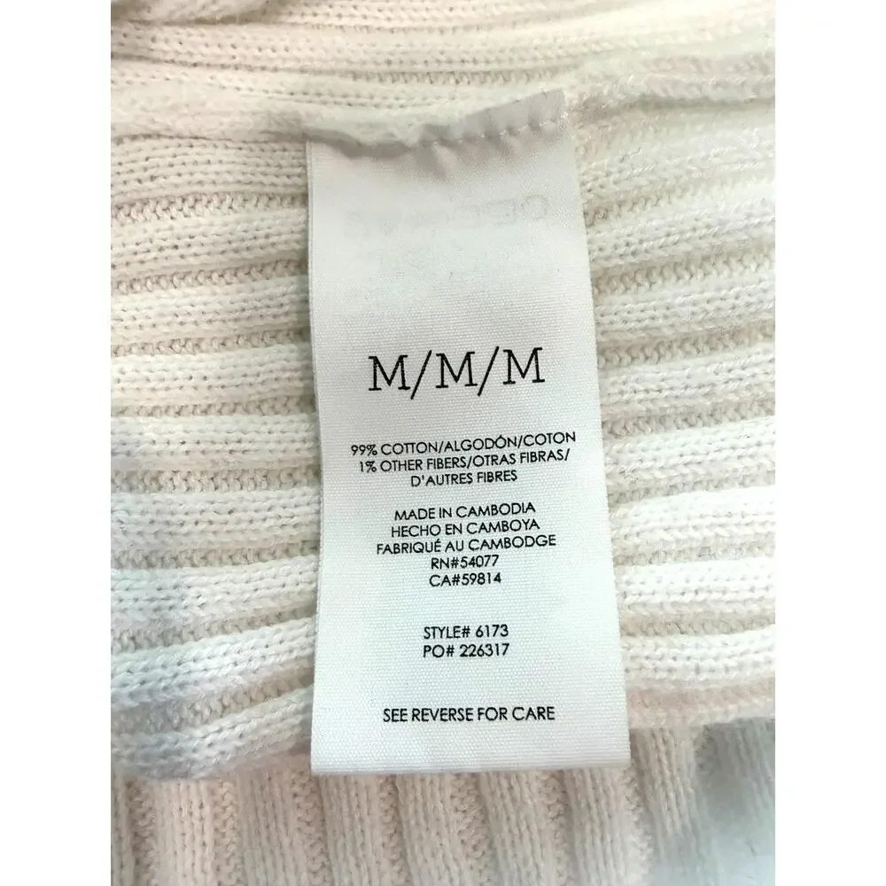 Cabi Snapshot Cardigan M White Cropped Ribbed Knit Snap V Neck Sweater 6173